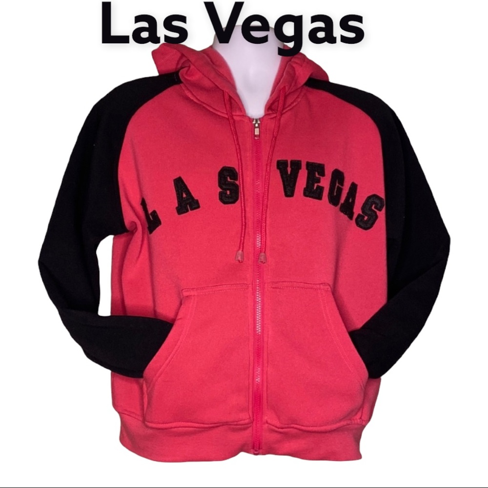 DC Classic Full Zip Deep Rose Black Sleeves Super Soft Fleece Lined Hoodie Sz Lg